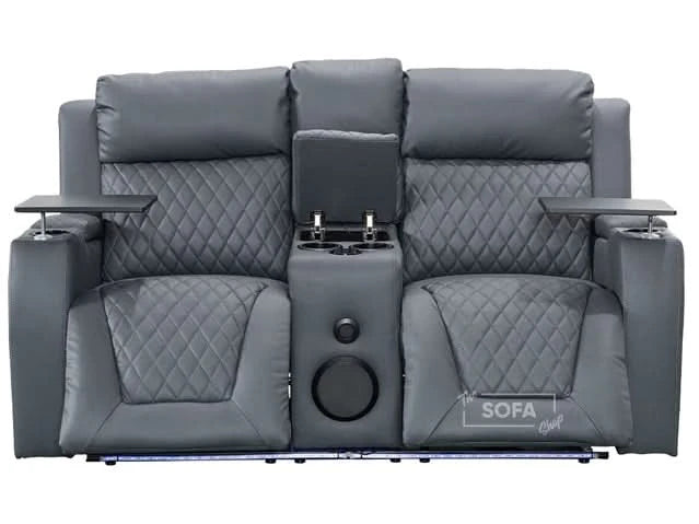 2-Seater Electric Recliner with Power, Massage, and Console | Smart Cinema Sofa in Grey Leather | Venice | Sofa Sale