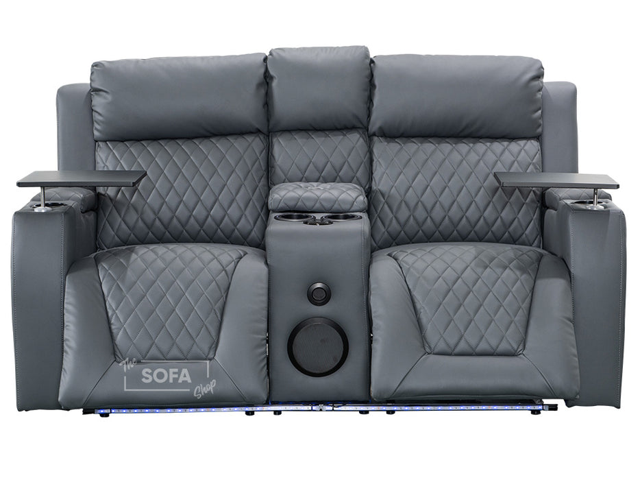 3 2 Electric Recliner Sofa Set in Grey Leather 2 Piece Cinema Sofa with USB Ports, Drink Holders & Storage Boxes -Venice Series Two