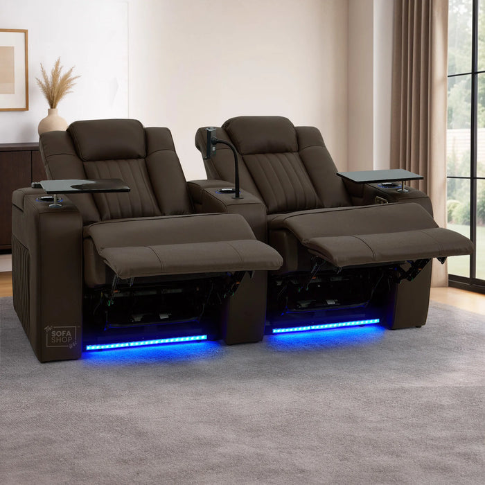 2 Seater Real Leather Electric Recliner Cinema Sofa in Dark Brown | Massage, Heated Lumbar, Power Headrests, Food Trays & Power Grommet | Capri | The Sofa Shop