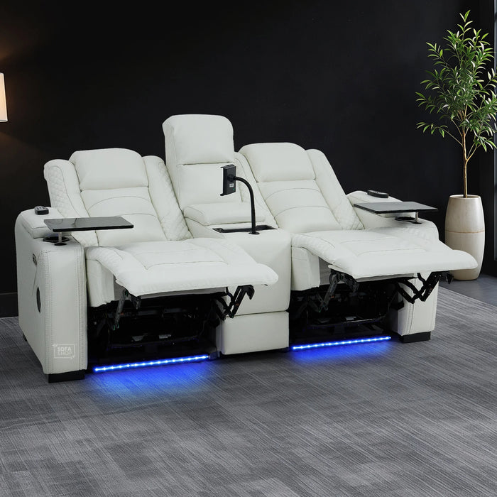 2 Seater Real Leather Electric Recliner Cinema Sofa in White | Massage, Bluetooth, Console, Heating & Cooling Cup Holders | Napoli | The Sofa Shop