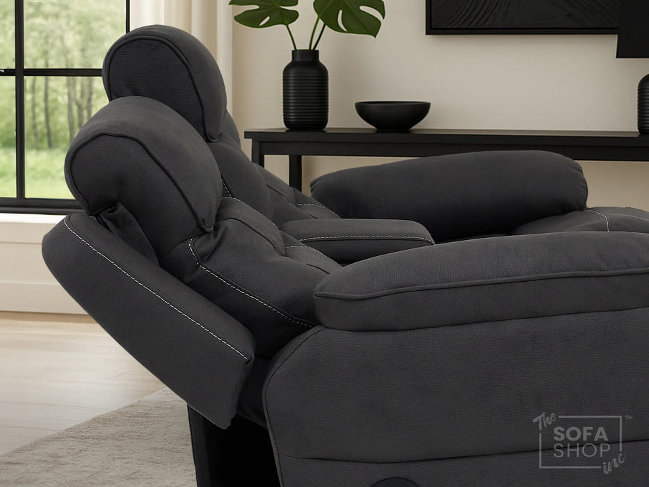 2 Seater Grey Resilience Fabric Electric Recliner Cinema Sofa | Recliner Sofa With Power Headrest, Cooling Cup Holders & Wireless Charging | Florence | The Sofa Shop