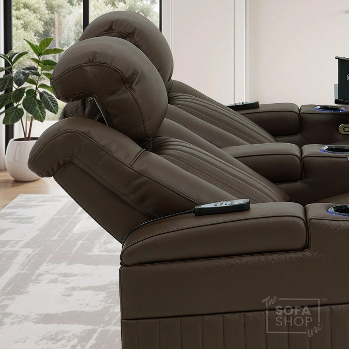 Real Leather 2+1 Electric Recliner Cinema Sofa Set in Dark Brown | 2 Piece Sofa Set with Massage, USB Ports, Cup Holders, Storage Boxes & Wireless Charger | Capri | The Sofa Shop