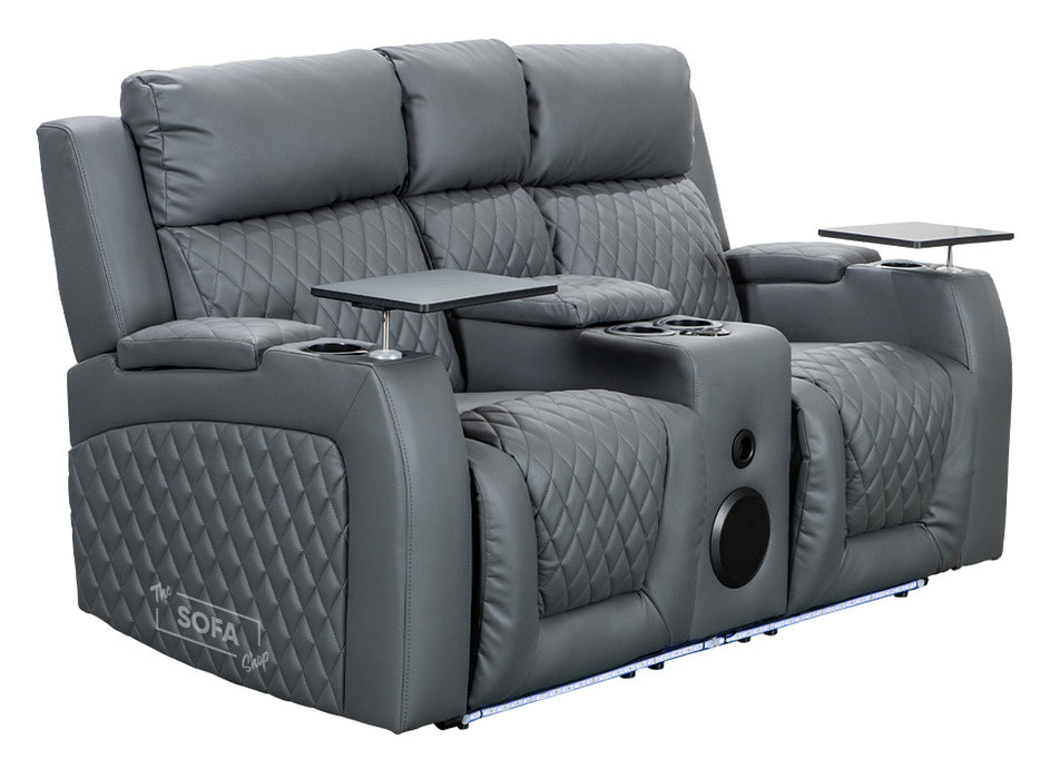 3 2 Electric Recliner Sofa Set in Grey Leather 2 Piece Cinema Sofa with USB Ports, Drink Holders & Storage Boxes -Venice Series Two