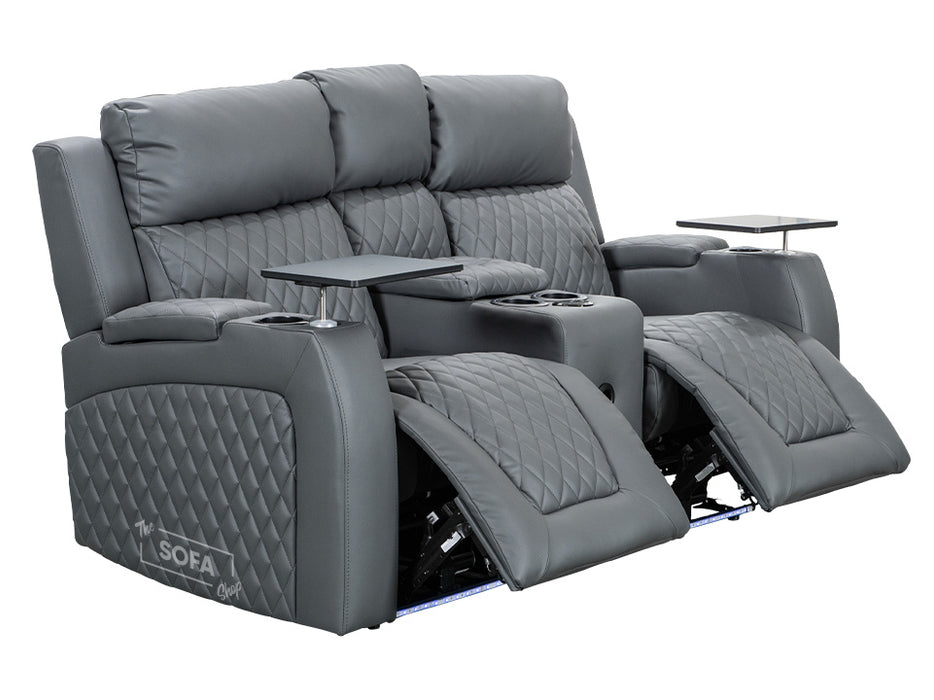 2 Seater Electric Recliner Smart Cinema Sofa in Grey Leather with Power, Massage, Console, and Speakers - Venice Series One