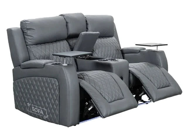 2-Seater Electric Recliner with Power, Massage, and Console | Smart Cinema Sofa in Grey Leather | Venice | Sofa Sale