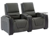 2 Seater Electric Recliner Sofa & Cinema Seats in Grey Real Leather With Power Lumbar Support, Chilled Cupholders,  Console, Storage Boxes - Assisi