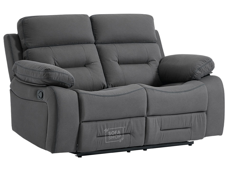 3 2 1 Recliner Sofa Set. 3 Piece Recliner Sofa Package Suite in Dark Grey Fabric with Drop-Down Table & Drinks Holder- Foster