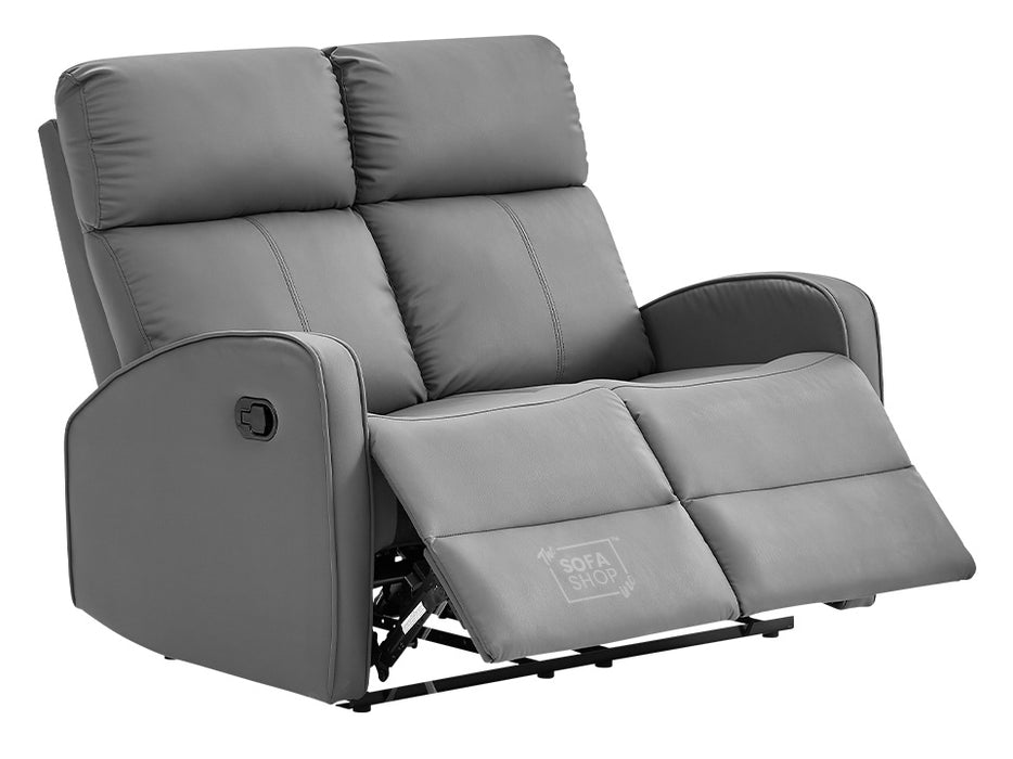 3 2 Recliner Sofa Set. 2 Piece Recliner Sofa Package Suite in Grey Leather with Drop-Down Table & Drink Holders- Parma