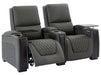 2 Seater Electric Recliner Sofa & Cinema Seats in Grey Real Leather With Power Lumbar Support, Chilled Cupholders,  Console, Storage Boxes - Assisi