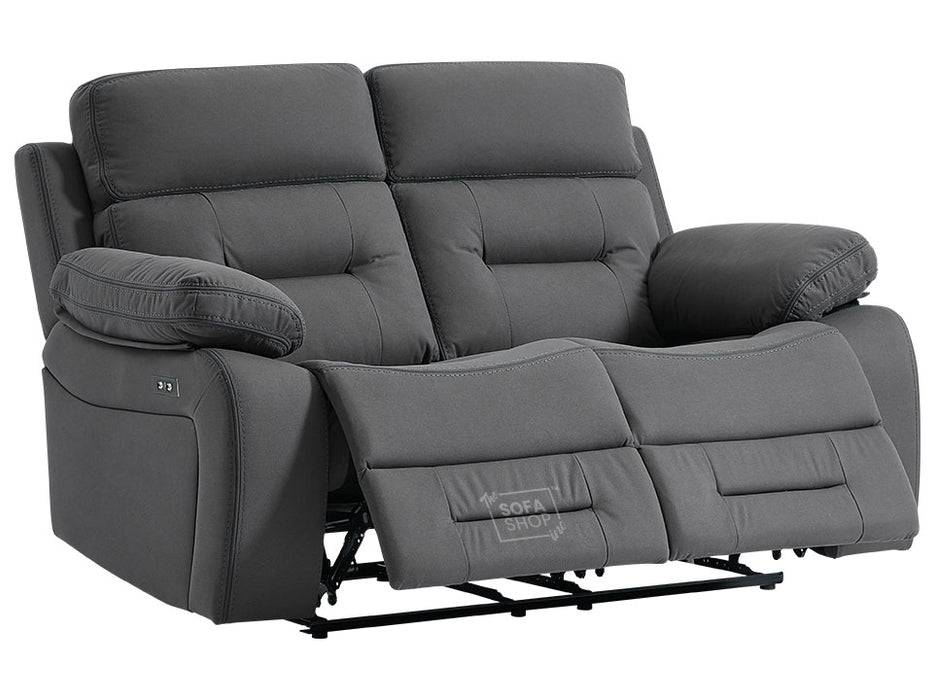 2 Seater Electric Recliner Sofa in Grey Velvet with USB Ports & Cup holders - Foster