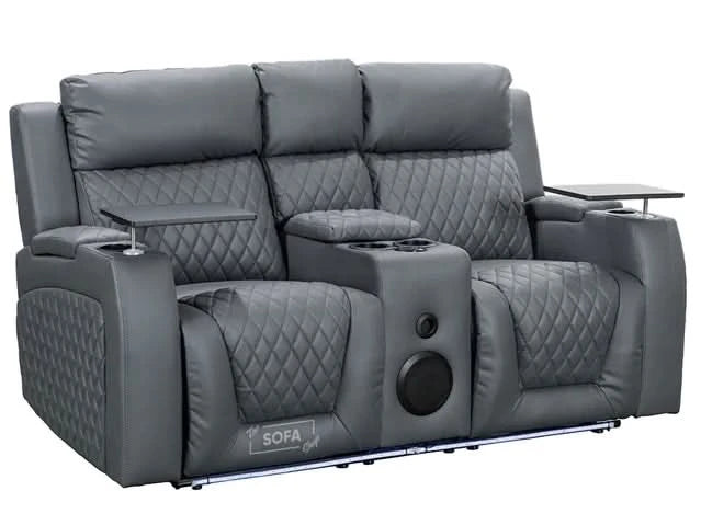 2-Seater Electric Recliner with Power, Massage, and Console | Smart Cinema Sofa in Grey Leather | Venice | Sofa Sale
