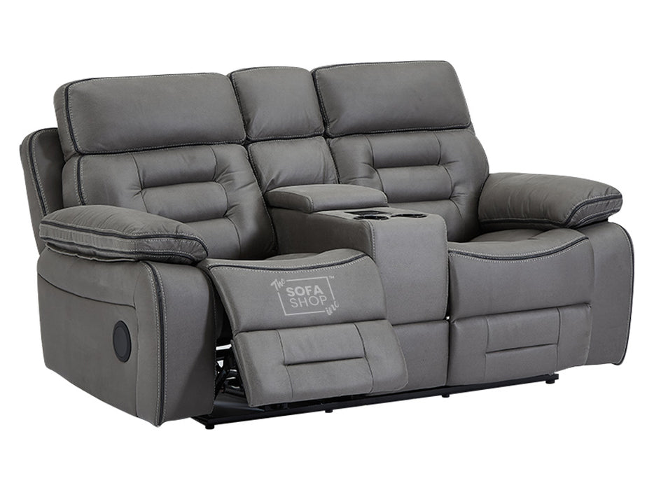 3 2 Electric Recliner Sofa Set. 2 Piece Cinema Sofa Package Suite in Grey Fabric With Speakers & Power Headrest & Wireless Charger - Tuscany