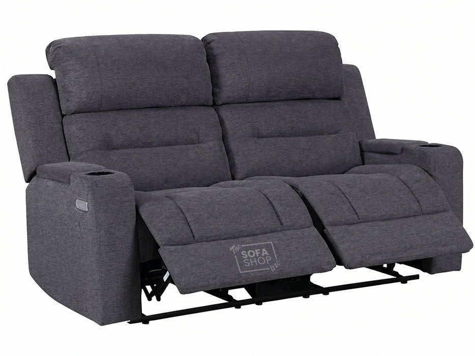 2 Seater Electric Recliner Sofa in Grey Woven Fabric | Power Recliner Sofa with Power Headrest, USB, Console & Cup Holders | Lawson | Sofa Sale