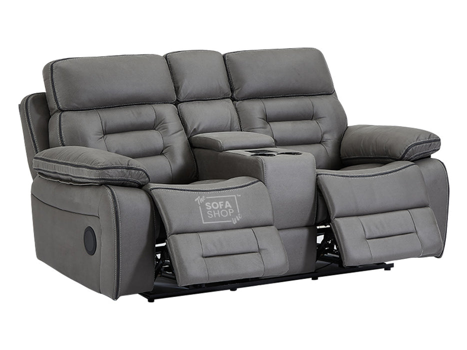 2 Seater Electric Recliner Sofa & Cinema Seats in Grey Fabric. Smart Cinema Sofa With Power Functions, Storage, Power Headrest & Speakers - Tuscany