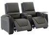 2 Seater Electric Recliner Sofa & Cinema Seats in Grey Real Leather With Power Lumbar Support, Chilled Cupholders,  Console, Storage Boxes - Assisi