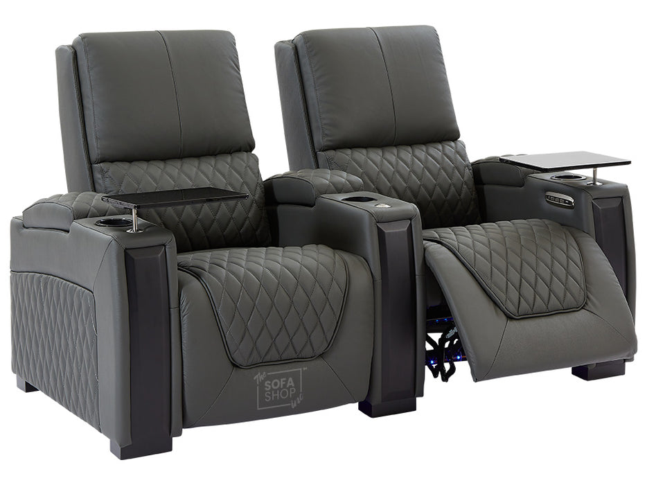 3 2 Electric Recliner Sofa Set in Grey Real Leather 2 Piece Cinema Sofa with USB Ports, Chilled Cupholders & Storage Boxes - Assisi