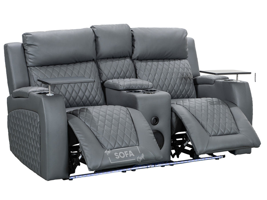 3 2 1 Electric Recliner Sofa Set - 3-piece Cinema Sofa Package Suite in Grey Leather with USB Ports, Cup Holders & Storage Boxes - Venice Series Two