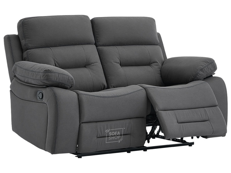 3 2 Recliner Sofa Set. 2 Piece Recliner Sofa Package Suite in Dark Grey Fabric with Drop-Down Table & Drink Holders- Foster