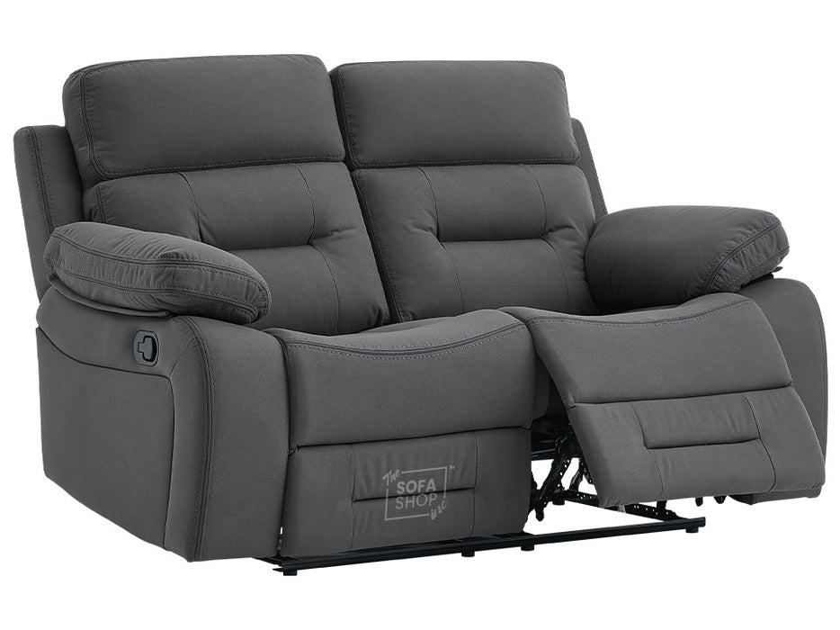 3 2 1 Recliner Sofa Set. 3 Piece Recliner Sofa Package Suite in Dark Grey Fabric with Drop-Down Table & Drinks Holder- Foster