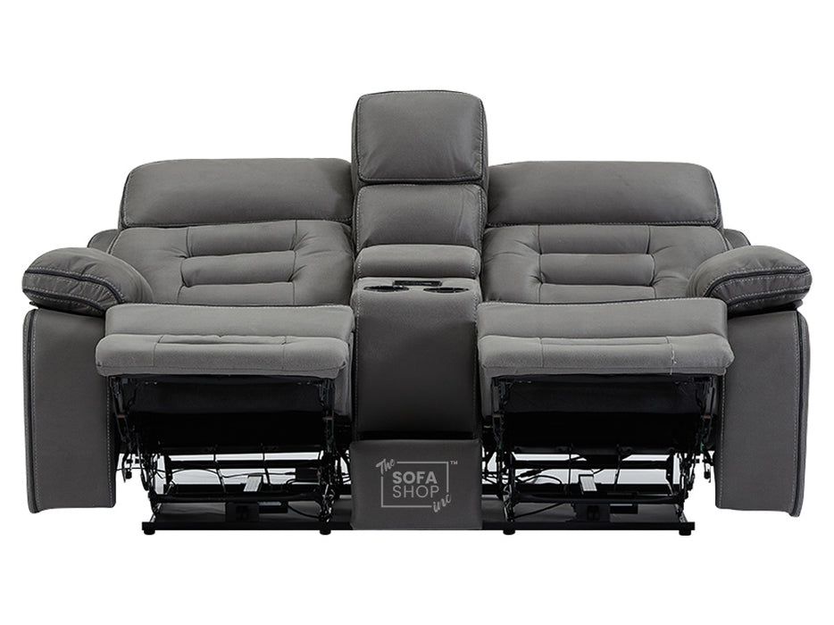 2+1 Electric Recliner Sofa Set inc. Cinema Seat in Grey Resilience Fabric. 2 Piece Cinema Sofa With LED Cup Holders & Usb Ports & Storage - Tuscany