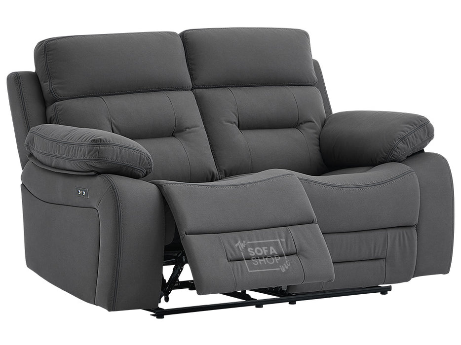 3 2 Electric Recliner Sofa Set. 2 Piece Recliner Sofa Package Suite in Grey Velvet Fabric With USB Ports & Drink Holders & Drop Down Table- Foster