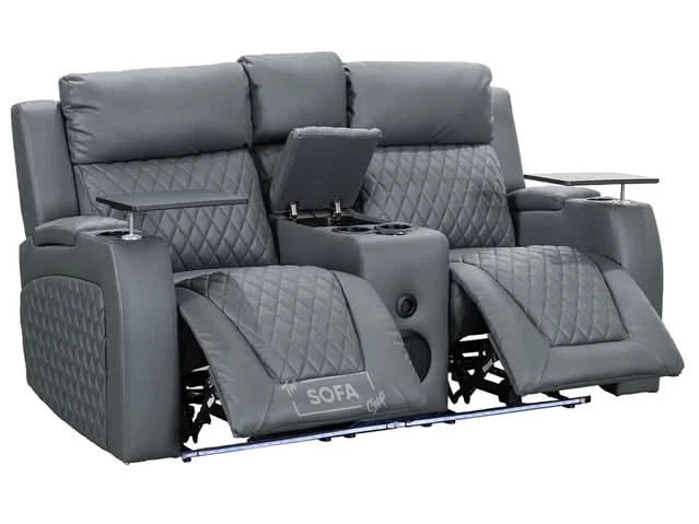 2-Seater Electric Recliner with Power, Massage, and Console | Smart Cinema Sofa in Grey Leather | Venice | Sofa Sale
