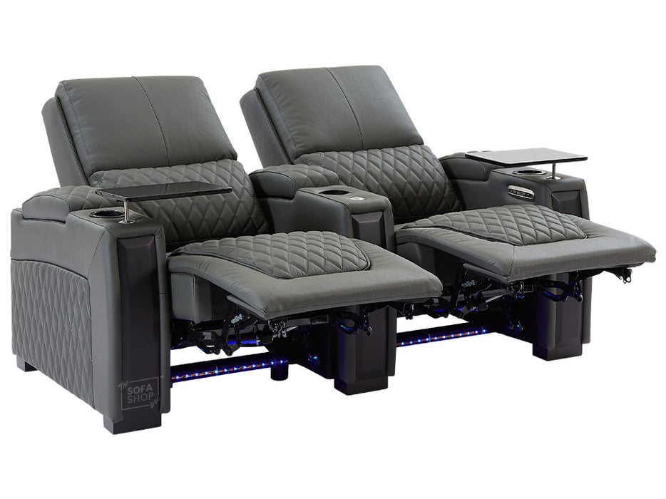 3 2 1 Seater Electric Recliner Sofa Set & Cinema Seats in Grey Real Leather With Power Lumbar Support, Chilled Cupholders & Power Headrests - Assisi