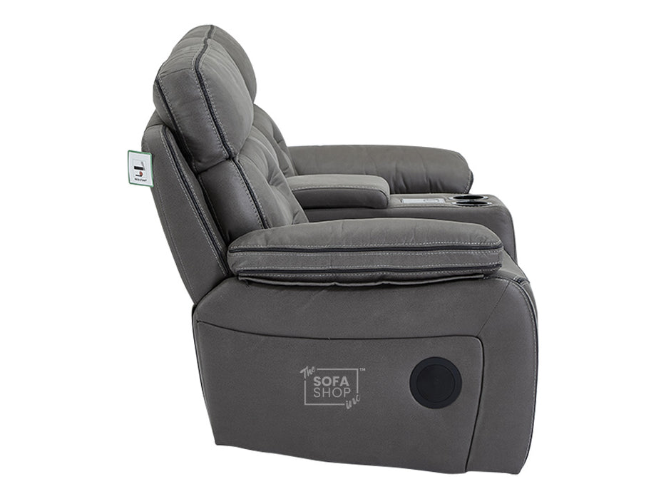 2+2 Recliner Sofa Set - Cinema Sofa Package In Grey Resilience Fabric with Consoles, Speakers, Cup Holders, Power Headrest & More- Tuscany