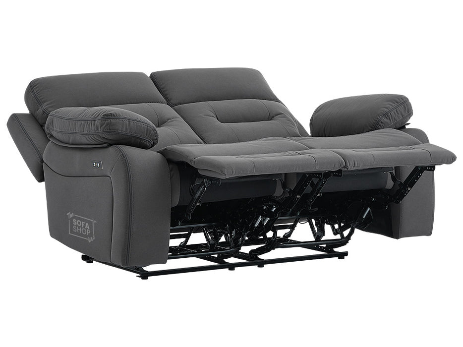 3 2 Electric Recliner Sofa Set. 2 Piece Recliner Sofa Package Suite in Grey Velvet Fabric With USB Ports & Drink Holders & Drop Down Table- Foster