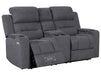 2 Seater Electric Recliner Sofa in Grey Woven Fabric With Power Headrest, USB, Console & Cup Holders - Lawson