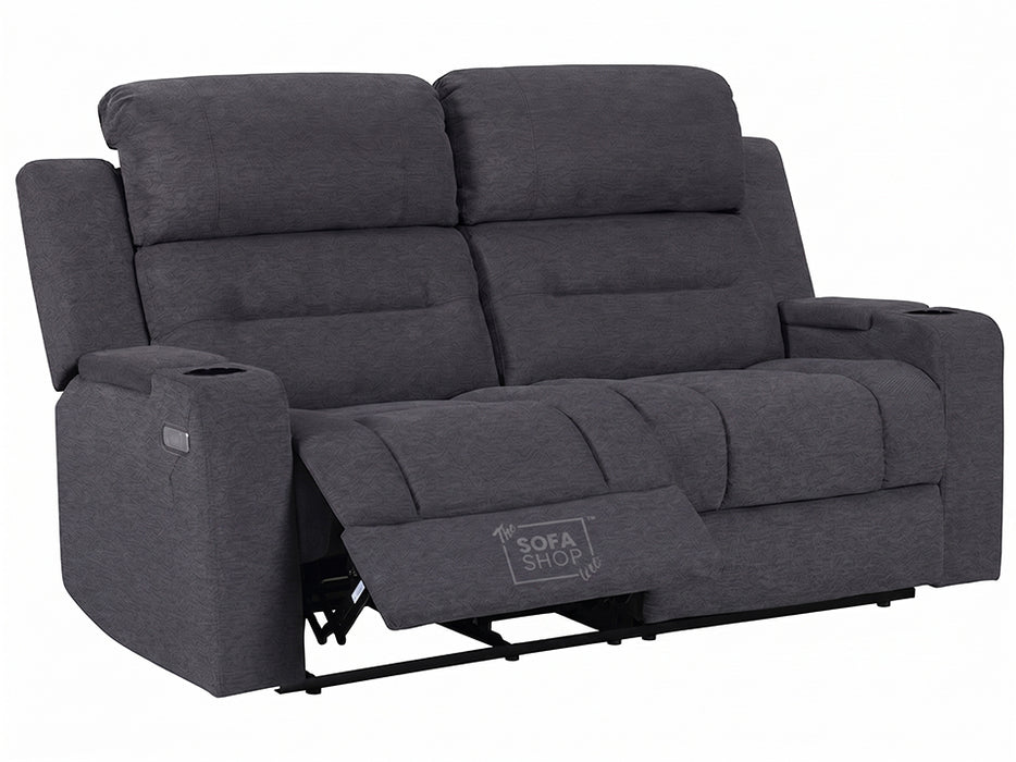 2 Seater Electric Recliner Sofa in Grey Woven Fabric | Power Recliner Sofa with Power Headrest, USB, Console & Cup Holders | Lawson | Sofa Sale
