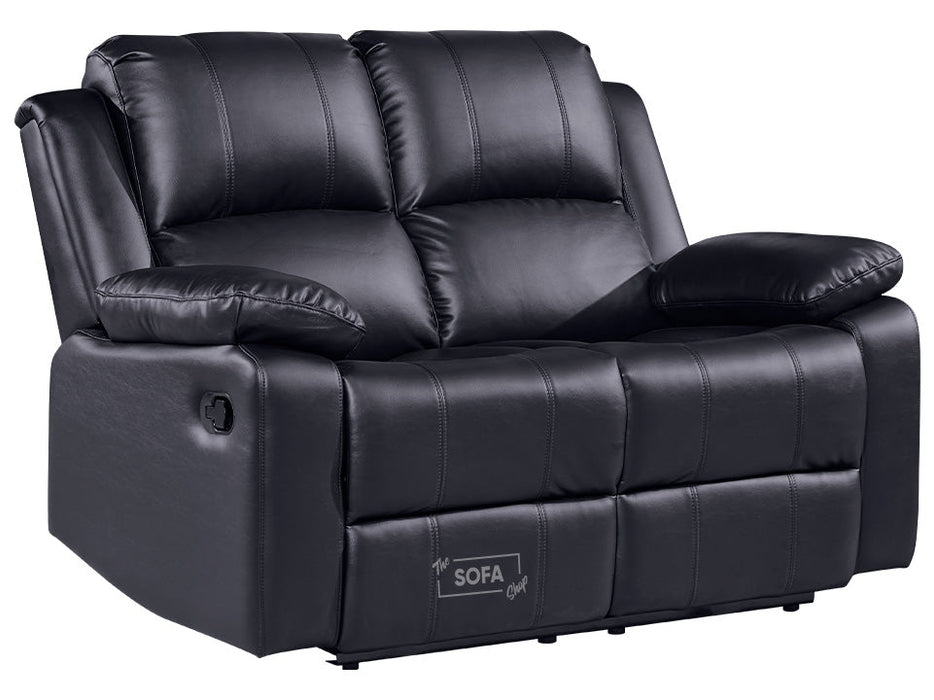 3 Piece Sofa Set - Recliner Sofa - 3+2+2 Seat Sofa Suite Package in Black Leather with Folding Table & Cupholders - Trento