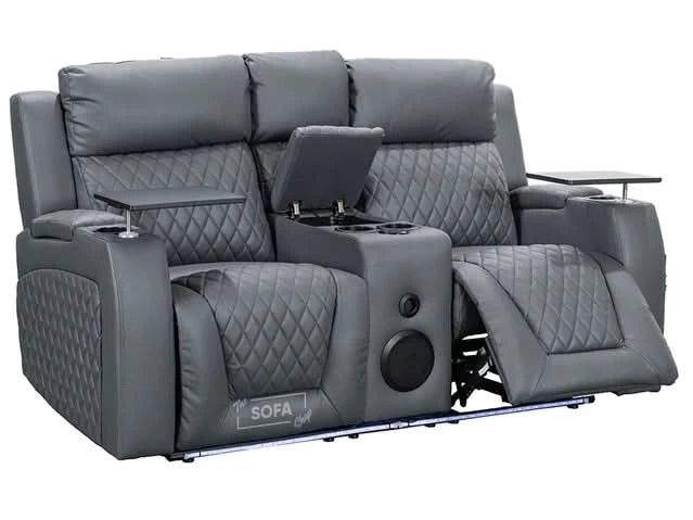 2-Seater Electric Recliner with Power, Massage, and Console | Smart Cinema Sofa in Grey Leather | Venice | Sofa Sale