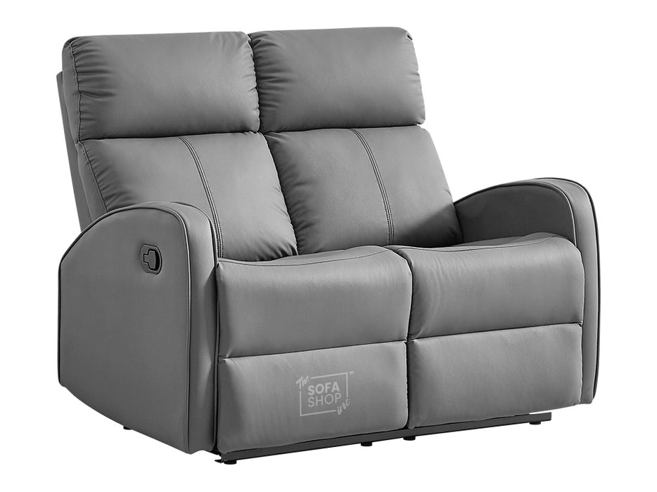 3 2 Recliner Sofa Set. 2 Piece Recliner Sofa Package Suite in Grey Leather with Drop-Down Table & Drink Holders- Parma