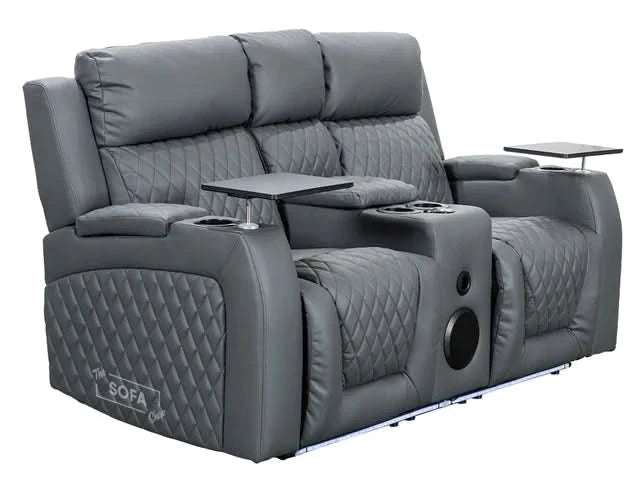 2-Seater Electric Recliner with Power, Massage, and Console | Smart Cinema Sofa in Grey Leather | Venice | Sofa Sale