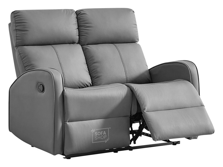 3 2 Recliner Sofa Set. 2 Piece Recliner Sofa Package Suite in Grey Leather with Drop-Down Table & Drink Holders- Parma