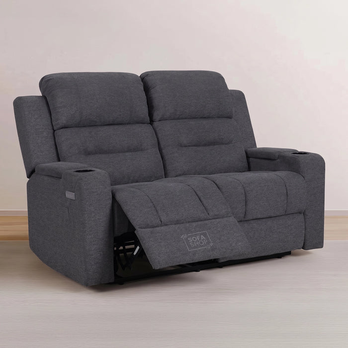 2 Seater Electric Recliner Sofa in Grey Woven Fabric | Power Recliner Sofa with Power Headrest, USB, Console & Cup Holders | Lawson | Sofa Sale