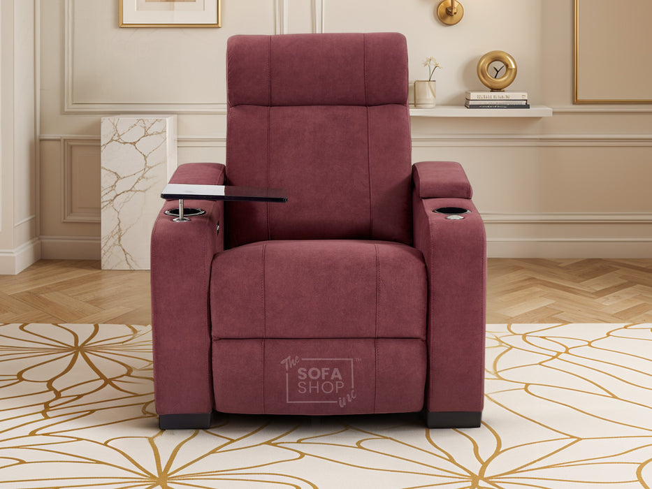 2+1 Sofa Set. Electric Recliner Cinema Suite in Velvet Purple Fabric | 2 Piece Sofa Set with Massage, USB Ports, Cooling Cup Holders, Storage Box & LED Lights | Rimini | The Sofa Shop