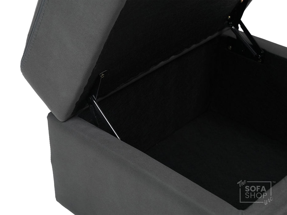 Storage Footstool In Grey Fabric With Dark Grey Piping - Vinsonova