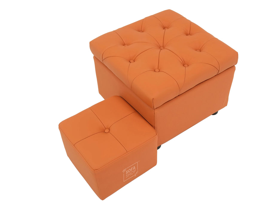 Orange Real Leather Footstool | Storage Ottoman for Sofa - Square