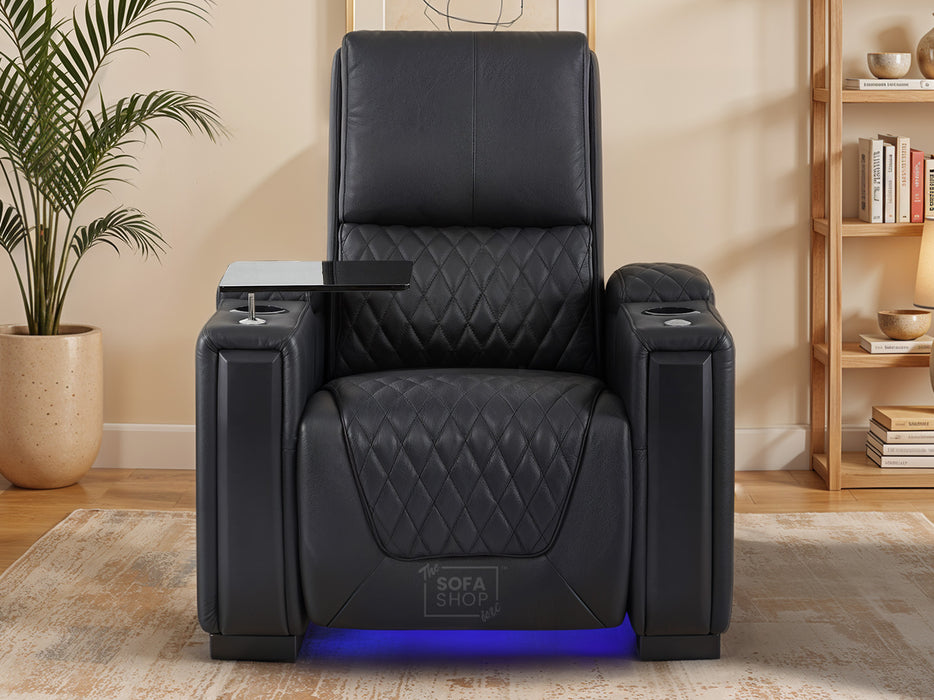1 Seat Real Leather Electric Recliner Chair in Black With Massage + Cup Holders + Storage Compartments | Sofa Sale | Assisi Series One