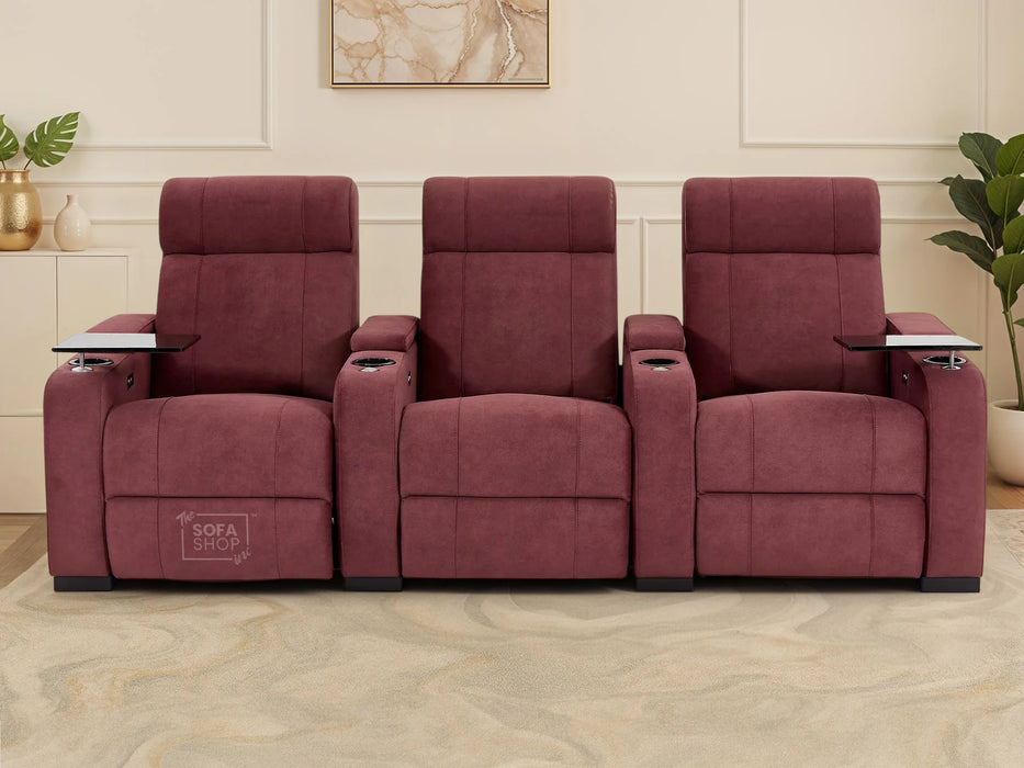 3 Seater Reclining Sofa with Electric Mechanism, Massage, USB Ports, Cup Holders, Storage Boxes & LED Lights | Purple Velvet Sofa | Rimini | The Sofa Shop
