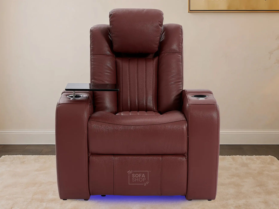 1 Seat Real Leather Electric Recliner Chair Home Cinema Sofa In Red with Full Reclining Seat + LED for Home Theatre Setup | Capri | The Sofa Shop