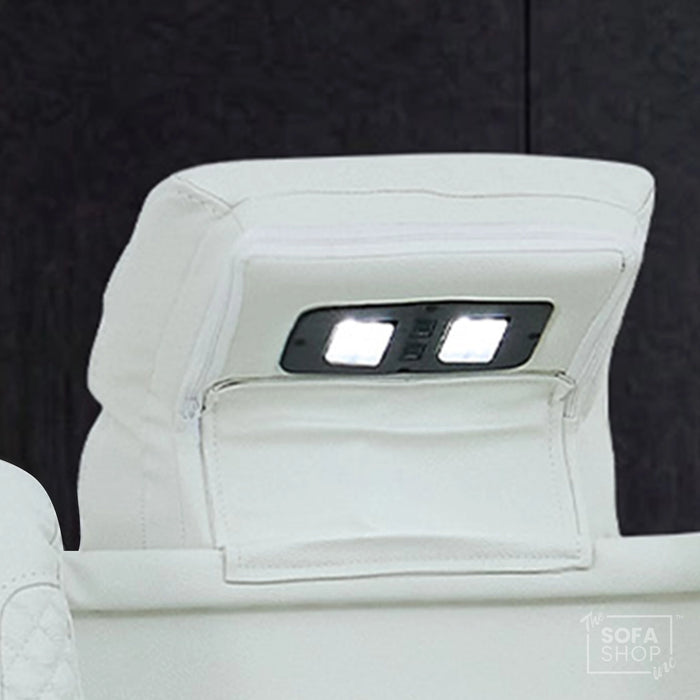 3 Seater Real Leather Electric Recliner Cinema Sofa in White | Massage, Heat, Bluetooth, Fold-Down Table & Cooling Cup Holders | Napoli | The Sofa Shop