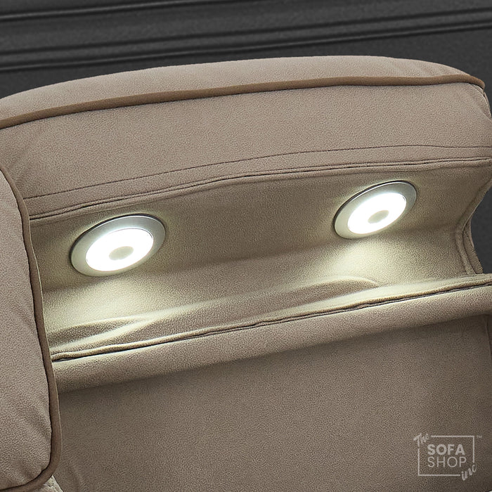 3 Seater Hi-Tech Electric Recliner Sofa In Beige Fabric | Adjustable Headrests & Bluetooth Speakers & USB-C | Florence | The Sofa Shop