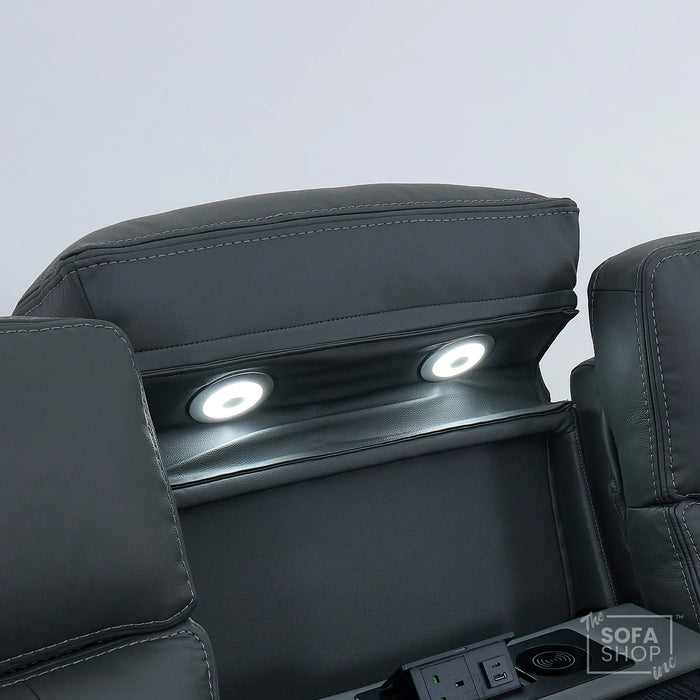 3 Seater Cinema Sofa in Grey Genuine Leather | Hi-Tech Couch with Power Recline + Power Headrests + Wireless Charging + Speakers | Sicily | The Sofa Shop