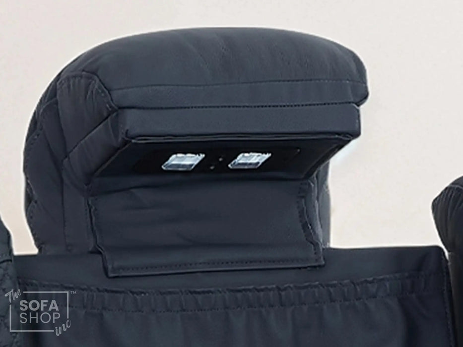 3+2 Cinema Sofa Set in Blue Genuine Leather with Massage, Drop-Down Table, Cup Holders, LED Reading Light, Power Recliner, USB Ports, Socket Set & Storage | Blue Leather | Napoli | The Sofa Shop