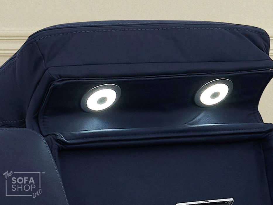 3+1 Electric Recliner Sofa Suite in Blue Resillience Fabric | Hi-Tech Cinema Set with Massage, Drop-Down Table, Power Headrest, Power Recliner, Storage Drawer, USB & Wireless Charging | Sicily