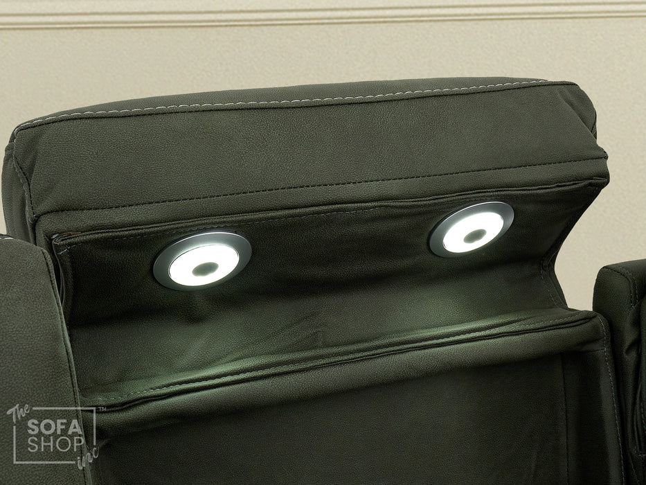 3 Seat Electric Recliner Home Cinema Theatre Sofa | Fabric Couch In Green with Massage + Cupholders + Table + Power + USB + Speakers | Vinsonova | The Sofa Shop