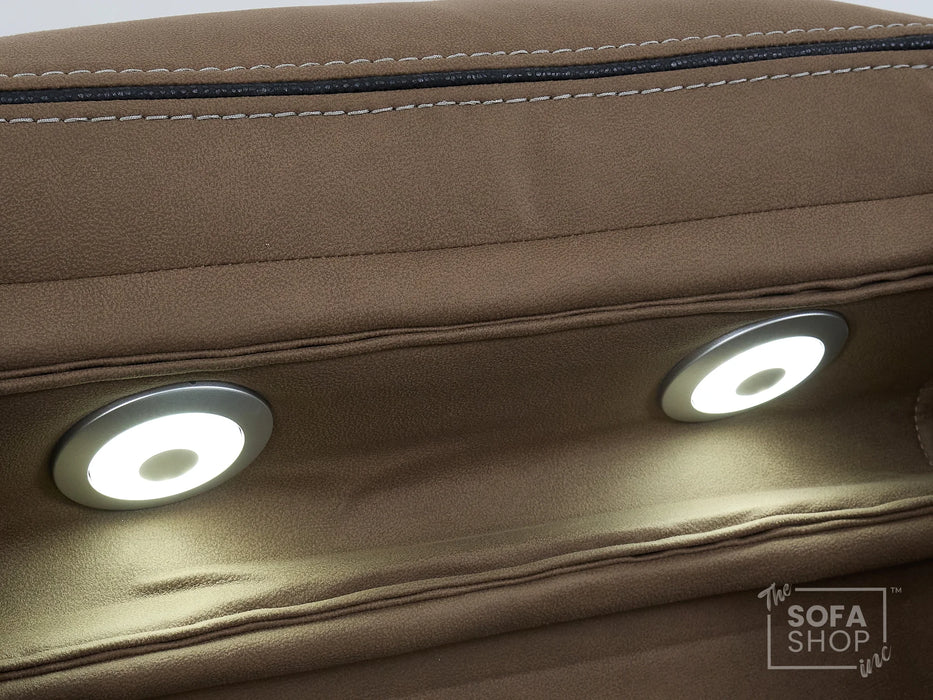 3+2+1 Piece Electric Home Cinema Sofa Set | Fabric Couch Suite Package In Brown | Hi-Tech Sofa Set with Cupholders + Console + Power + Massage + Speakers | Tuscany